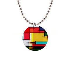 Multicolored Retro Abstraction, Lines Retro Background, Multicolored Mosaic 1  Button Necklace by nateshop