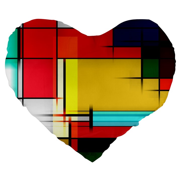 Multicolored Retro Abstraction, Lines Retro Background, Multicolored Mosaic Large 19  Premium Heart Shape Cushions