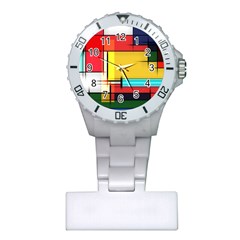 Multicolored Retro Abstraction, Lines Retro Background, Multicolored Mosaic Plastic Nurses Watch by nateshop