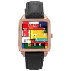 Multicolored Retro Abstraction%2 Rose Gold Leather Watch  by nateshop