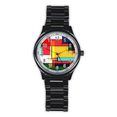 Multicolored Retro Abstraction%2 Stainless Steel Round Watch by nateshop