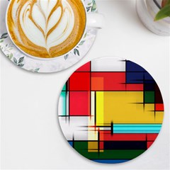 Multicolored Retro Abstraction, Lines Retro Background, Multicolored Mosaic Uv Print Round Tile Coaster by nateshop