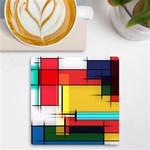 Multicolored Retro Abstraction, Lines Retro Background, Multicolored Mosaic UV Print Square Tile Coaster  Front