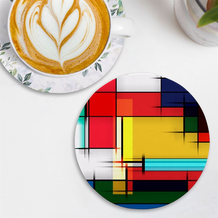 Multicolored Retro Abstraction, Lines Retro Background, Multicolored Mosaic UV Print Round Tile Coaster