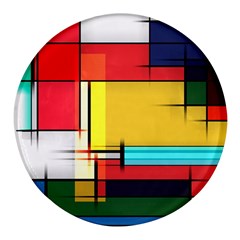 Multicolored Retro Abstraction, Lines Retro Background, Multicolored Mosaic Round Glass Fridge Magnet (4 Pack) by nateshop