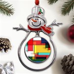 Multicolored Retro Abstraction%2 Metal Snowman Ornament Front