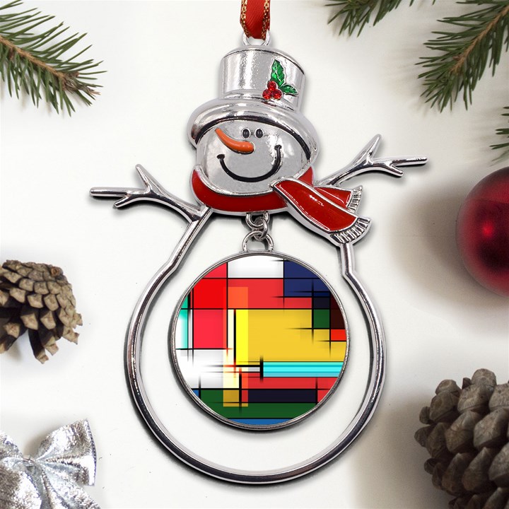 Multicolored Retro Abstraction%2 Metal Snowman Ornament