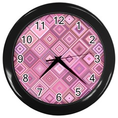 Pink Retro Texture With Rhombus, Retro Backgrounds Wall Clock (black) by nateshop