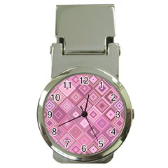 Pink Retro Texture With Rhombus, Retro Backgrounds Money Clip Watches by nateshop