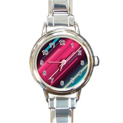 Pink-blue Retro Background, Retro Backgrounds, Lines Round Italian Charm Watch by nateshop