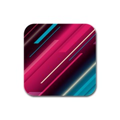 Pink-blue Retro Background, Retro Backgrounds, Lines Rubber Square Coaster (4 Pack) by nateshop