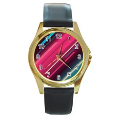 Pink-blue Retro Background, Retro Backgrounds, Lines Round Gold Metal Watch by nateshop