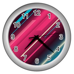 Pink-blue Retro Background, Retro Backgrounds, Lines Wall Clock (silver) by nateshop