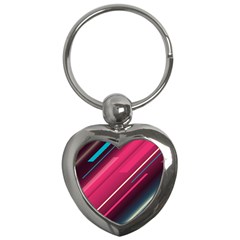 Pink-blue Retro Background, Retro Backgrounds, Lines Key Chain (heart) by nateshop