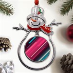 Pink-blue Retro Background, Retro Backgrounds, Lines Metal Snowman Ornament Front