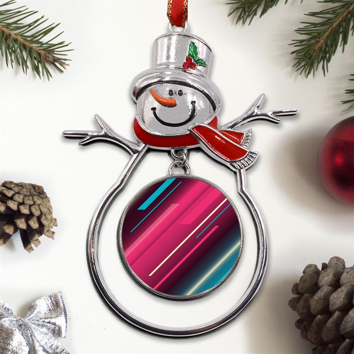 Pink-blue Retro Background, Retro Backgrounds, Lines Metal Snowman Ornament