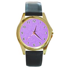 Purple Paper Texture, Paper Background Round Gold Metal Watch by nateshop