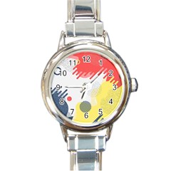 Red White Blue Retro Background, Retro Abstraction, Colored Retro Background Round Italian Charm Watch by nateshop