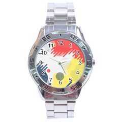 Red White Blue Retro Background, Retro Abstraction, Colored Retro Background Stainless Steel Analogue Watch by nateshop