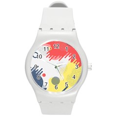 Red White Blue Retro Background, Retro Abstraction, Colored Retro Background Round Plastic Sport Watch (m) by nateshop