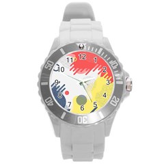 Red White Blue Retro Background, Retro Abstraction, Colored Retro Background Round Plastic Sport Watch (l) by nateshop