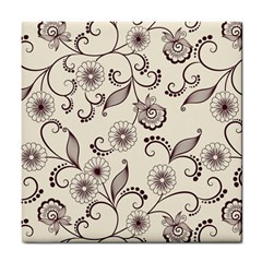 Retro Floral Texture, Light Brown Retro Background Tile Coaster by nateshop