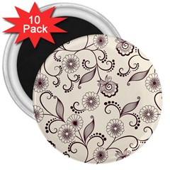 Retro Floral Texture, Light Brown Retro Background 3  Magnets (10 Pack)  by nateshop