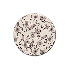 Retro Floral Texture, Light Brown Retro Background Rubber Coaster (round) by nateshop