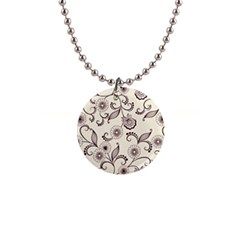 Retro Floral Texture, Light Brown Retro Background 1  Button Necklace by nateshop