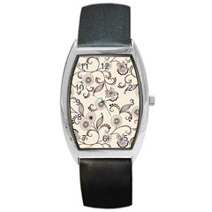 Retro Floral Texture, Light Brown Retro Background Barrel Style Metal Watch by nateshop