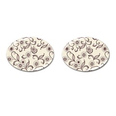 Retro Floral Texture, Light Brown Retro Background Cufflinks (oval) by nateshop