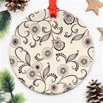 Retro Floral Texture, Light Brown Retro Background Round Ornament (Two Sides) Front