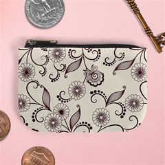 Retro Floral Texture, Light Brown Retro Background Mini Coin Purse by nateshop