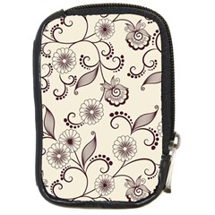 Retro Floral Texture, Light Brown Retro Background Compact Camera Leather Case by nateshop