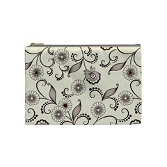 Retro Floral Texture, Light Brown Retro Background Cosmetic Bag (medium) by nateshop