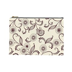 Retro Floral Texture, Light Brown Retro Background Cosmetic Bag (large) by nateshop