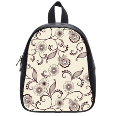 Retro Floral Texture, Light Brown Retro Background School Bag (small) by nateshop