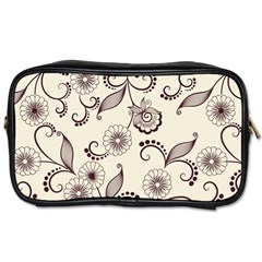 Retro Floral Texture, Light Brown Retro Background Toiletries Bag (one Side) by nateshop