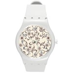 Retro Floral Texture, Light Brown Retro Background Round Plastic Sport Watch (M) Front