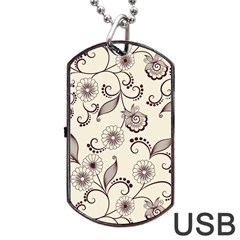 Retro Floral Texture, Light Brown Retro Background Dog Tag Usb Flash (two Sides) by nateshop