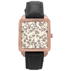 Retro Floral Texture, Light Brown Retro Background Rose Gold Leather Watch  by nateshop