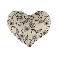 Retro Floral Texture, Light Brown Retro Background Standard 16  Premium Flano Heart Shape Cushions by nateshop