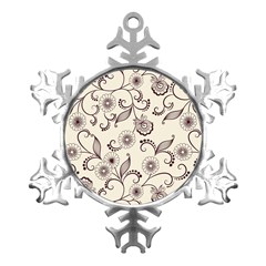 Retro Floral Texture, Light Brown Retro Background Metal Small Snowflake Ornament by nateshop