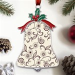 Retro Floral Texture, Light Brown Retro Background Metal Holly Leaf Bell Ornament Front