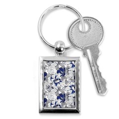 Retro Texture With Blue Flowers, Floral Retro Background, Floral Vintage Texture, White Background W Key Chain (rectangle) by nateshop