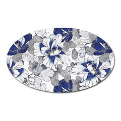 Retro Texture With Blue Flowers, Floral Retro Background, Floral Vintage Texture, White Background W Oval Magnet by nateshop