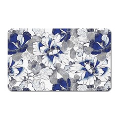 Retro Texture With Blue Flowers, Floral Retro Background, Floral Vintage Texture, White Background W Magnet (rectangular) by nateshop