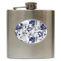 Retro Texture With Blue Flowers, Floral Retro Background, Floral Vintage Texture, White Background W Hip Flask (6 Oz) by nateshop