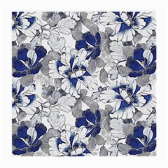 Retro Texture With Blue Flowers, Floral Retro Background, Floral Vintage Texture, White Background W Medium Glasses Cloth (2 Sides) by nateshop