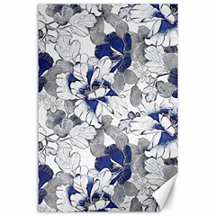 Retro Texture With Blue Flowers, Floral Retro Background, Floral Vintage Texture, White Background W Canvas 24  X 36  by nateshop